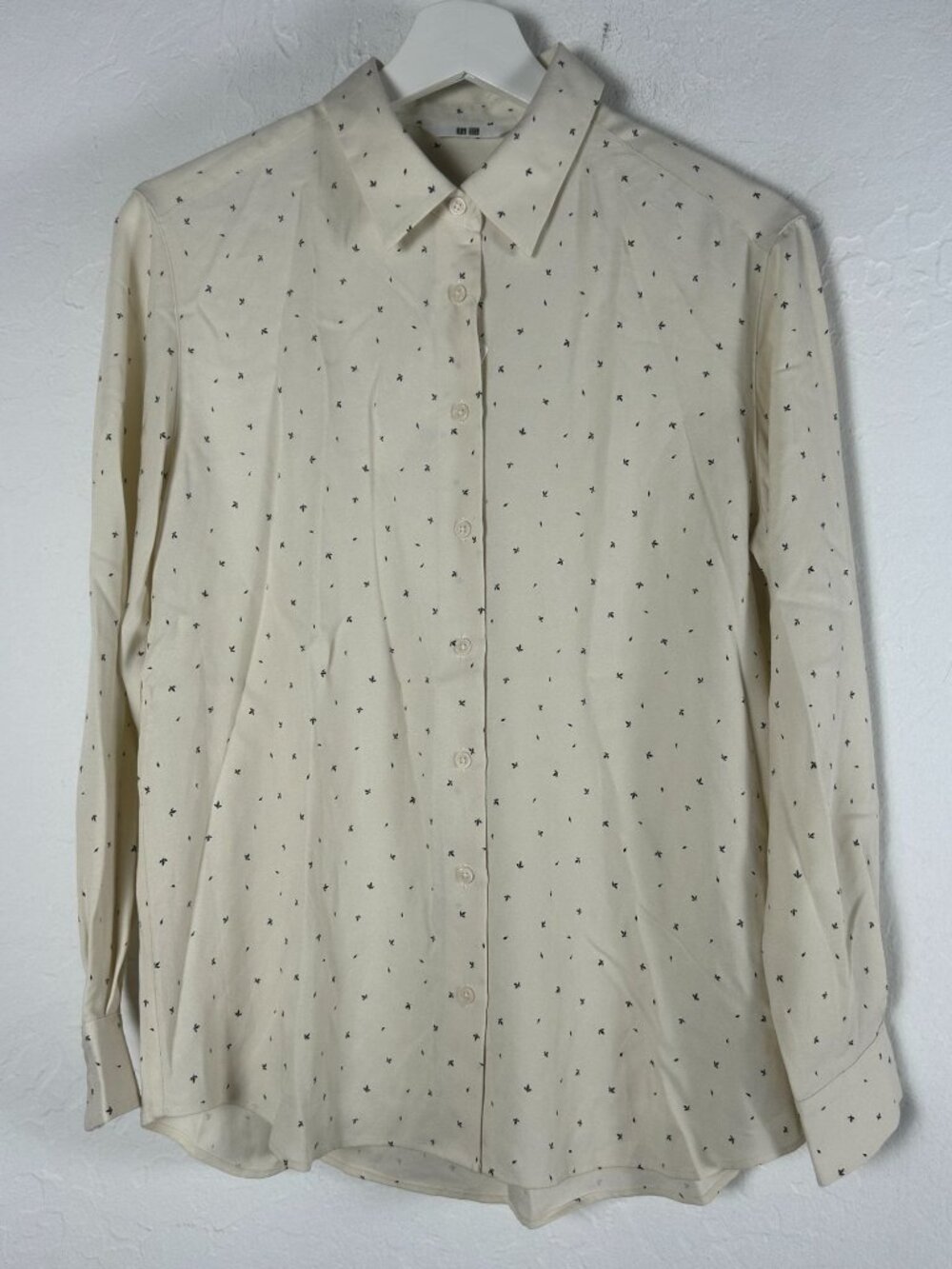 Uniqlo Womens Off-White Mini Floral Long Sleeve Button-Up Blouse Top Medium New